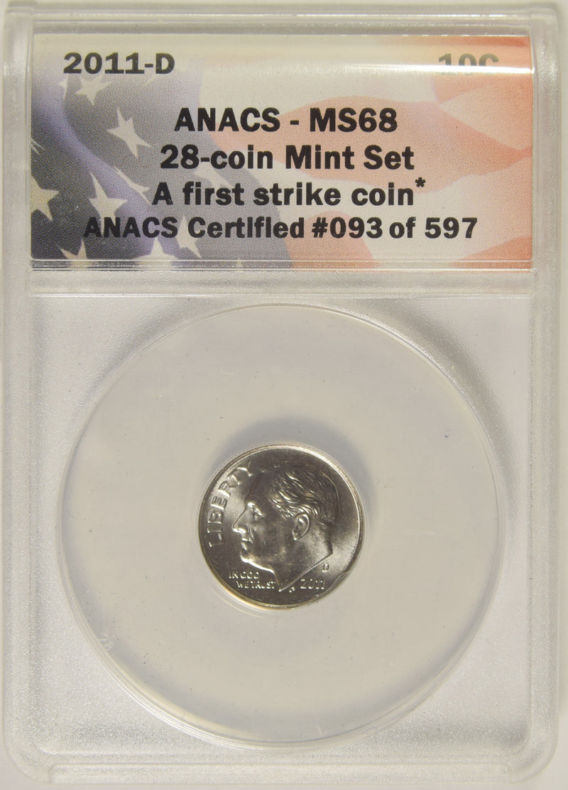 2011-D Roosevelt Dime . . . . ANACS MS-68 First Strike
