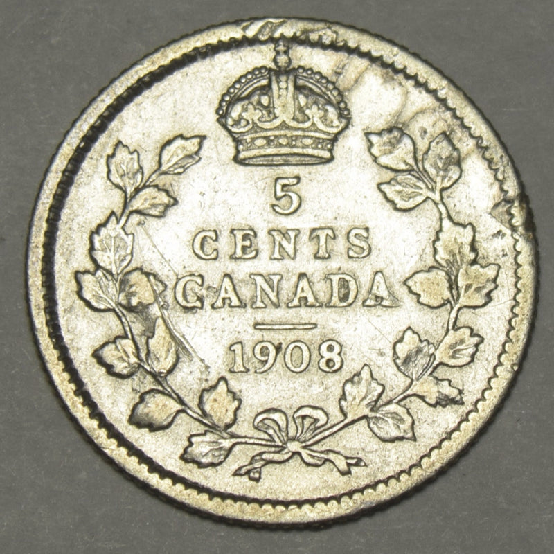 1908 SD Canadian 5 Cents . . . . XF/AU
