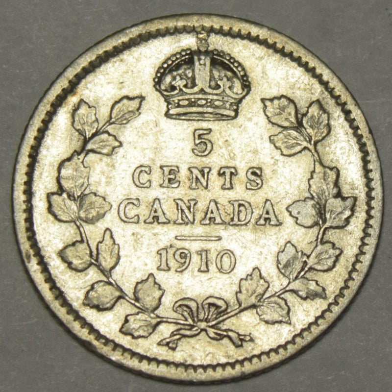 1910 Round Leaves Canadian 5 Cents . . . . XF/AU