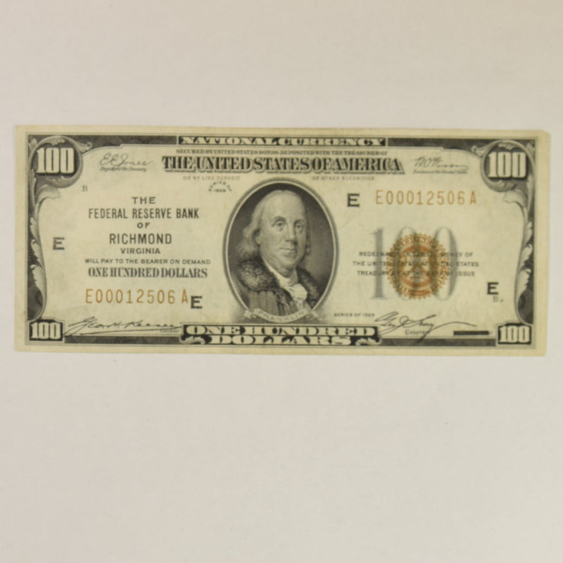 Richmond $100.00 1929 Federal Reserve Bank Note . . . . VF/XF
