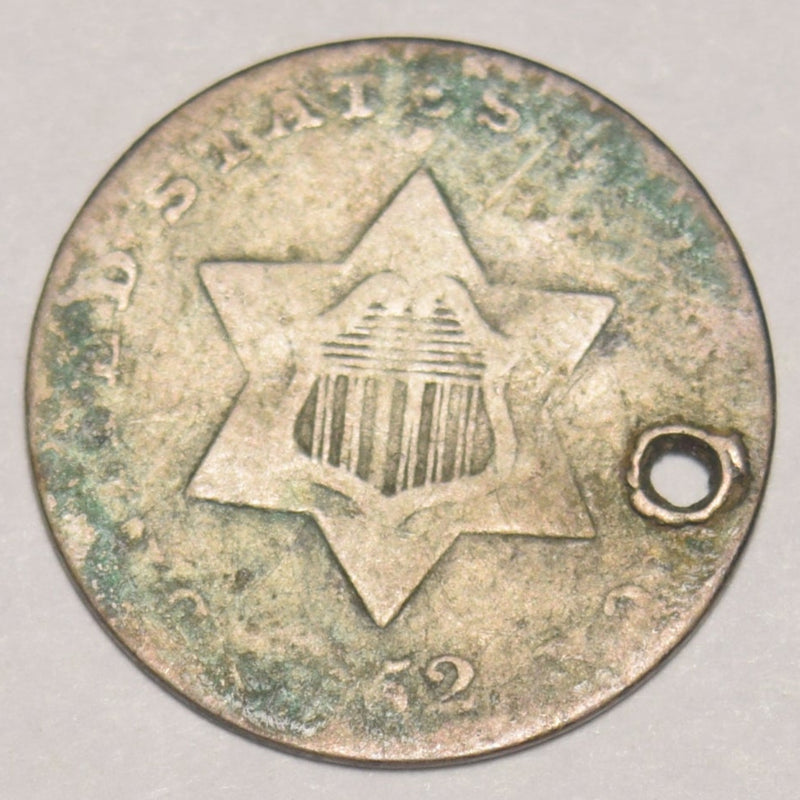 1852 Silver Three Cent Piece . . . . Good holed