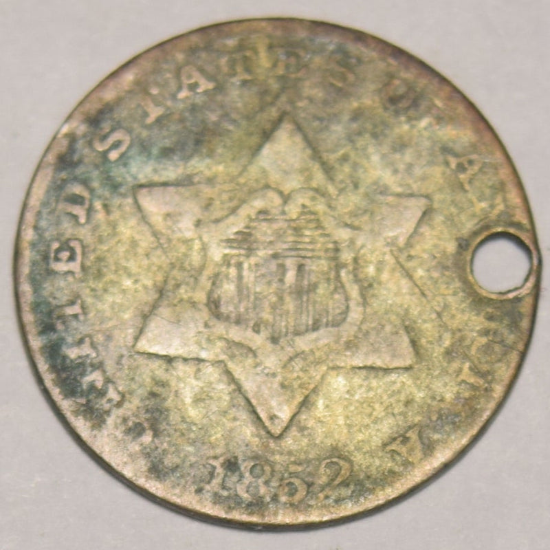 1852 Silver Three Cent Piece . . . . VG/Fine holed