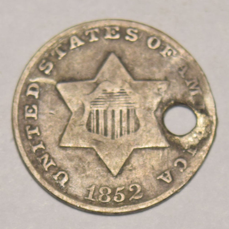 1852 Silver Three Cent Piece . . . . VF holed