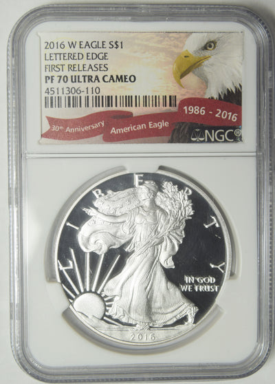 2016-W Lettered Edge Silver Eagle . . . . NGC PF-70 Ultra Cameo First Releases