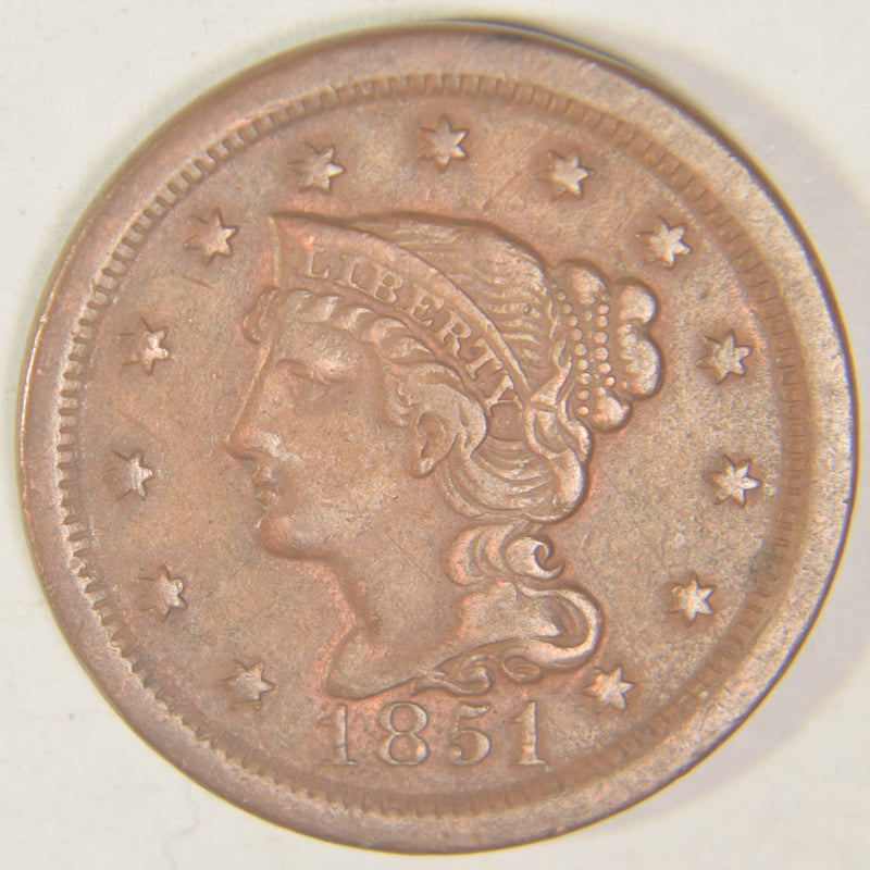 1851 Braided Hair Large Cent . . . . Choice About Uncirculated
