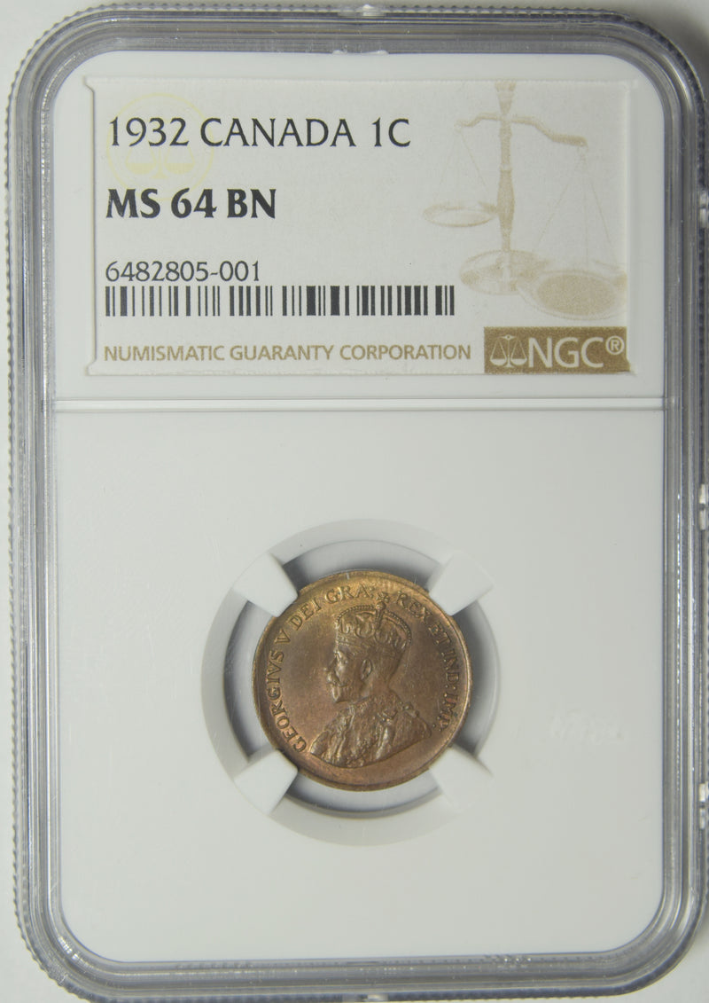 1932 Canadian Cent . . . . NGC MS-64 BN