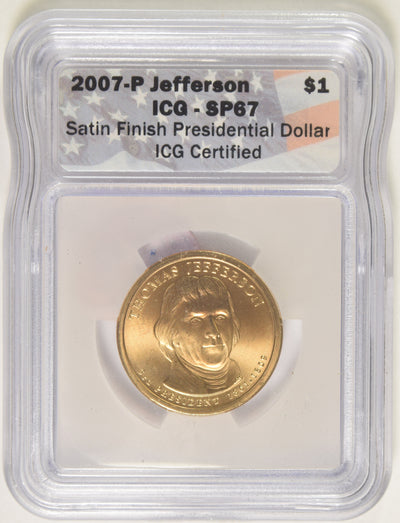 2007-P Jefferson Presidential Dollar . . . . ICG SP-67 Satin Finish