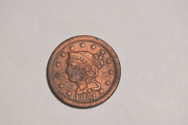 1851 Braided Hair Large Cent . . . . VF corrosion