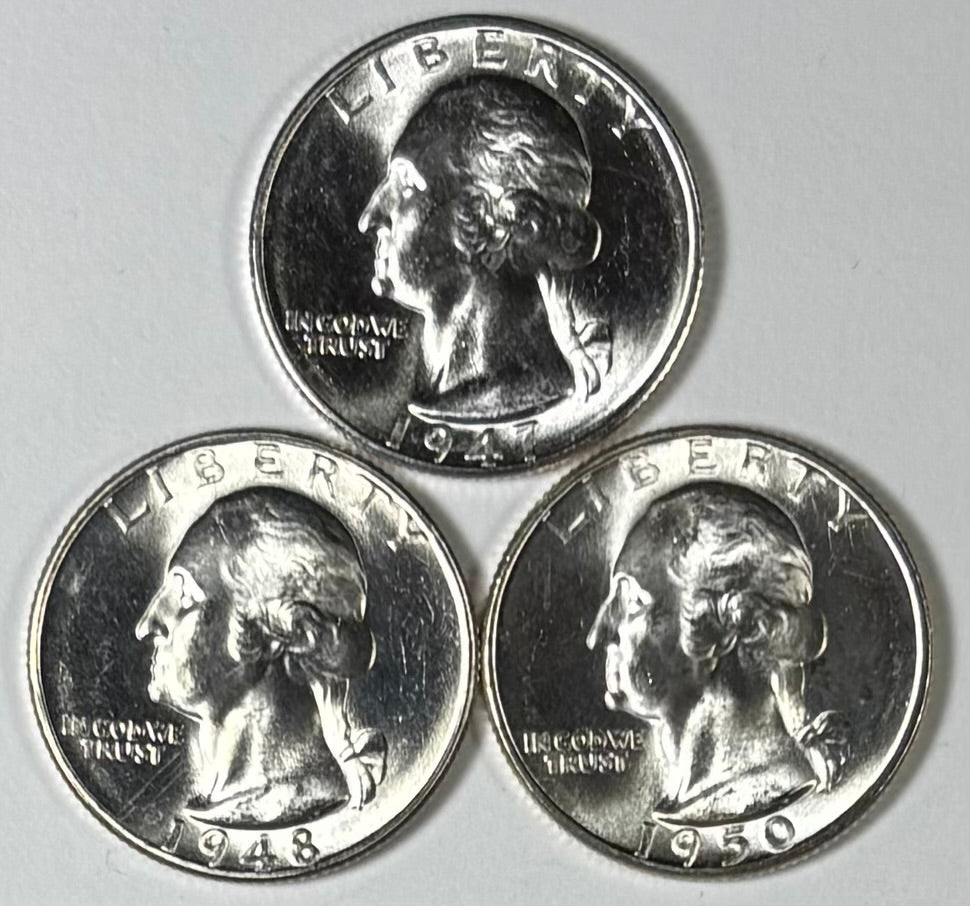 ミントン　ワイルドムーア トリオ　1客　　4月の風 Gorgeous (S mint) Silver Washington Quarter Trio 1947-S,1948-S