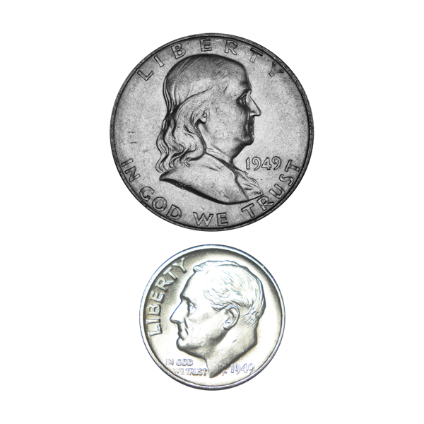 1949-S Roosevelt Dime and Franklin Half . . . . Brilliant Uncirculated