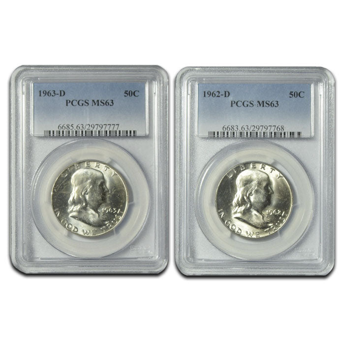 1962-D and 1963-D Franklin Half Pair . . . . PCGS MS-63