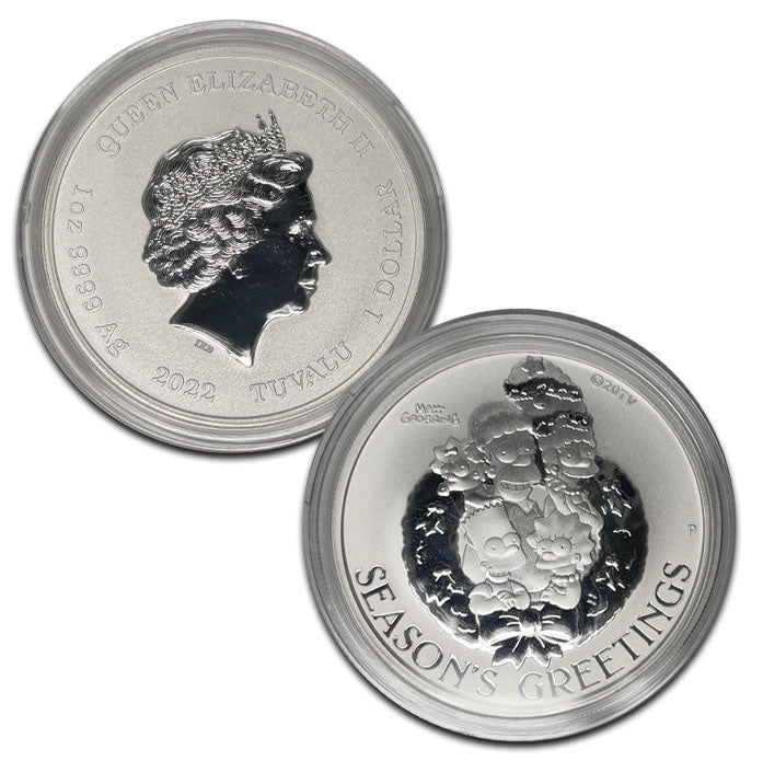 2022 1 oz Silver Tuvalu 1 Dollar Season Greetings with the Simpsons . . . . Brilliant Uncirculated in Capsule