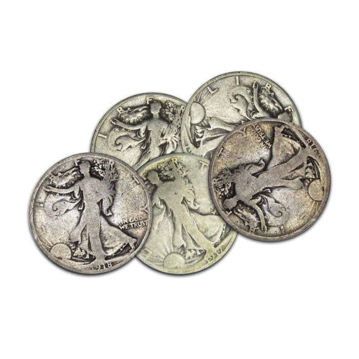 5 Different Walking Liberty Halves . . . . Good or better condition
