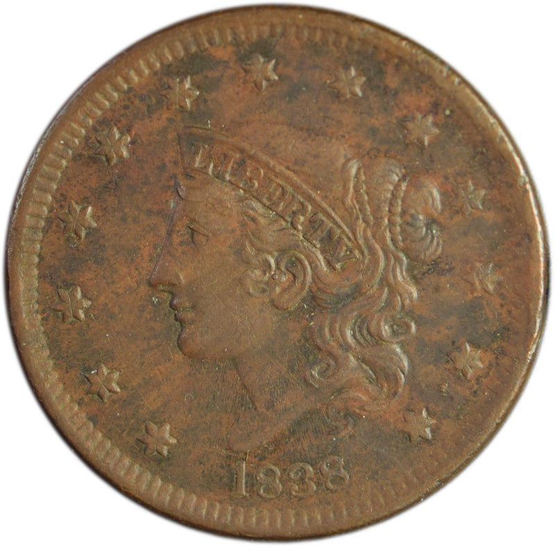 1838 Coronet Head Large Cent . . . . Extremely Fine