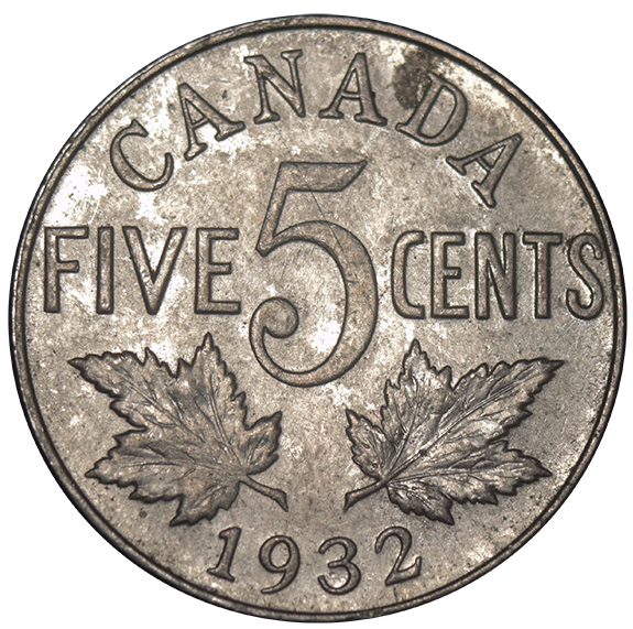 1932 Canadian 5 Cents . . . . Choice About Uncirculated