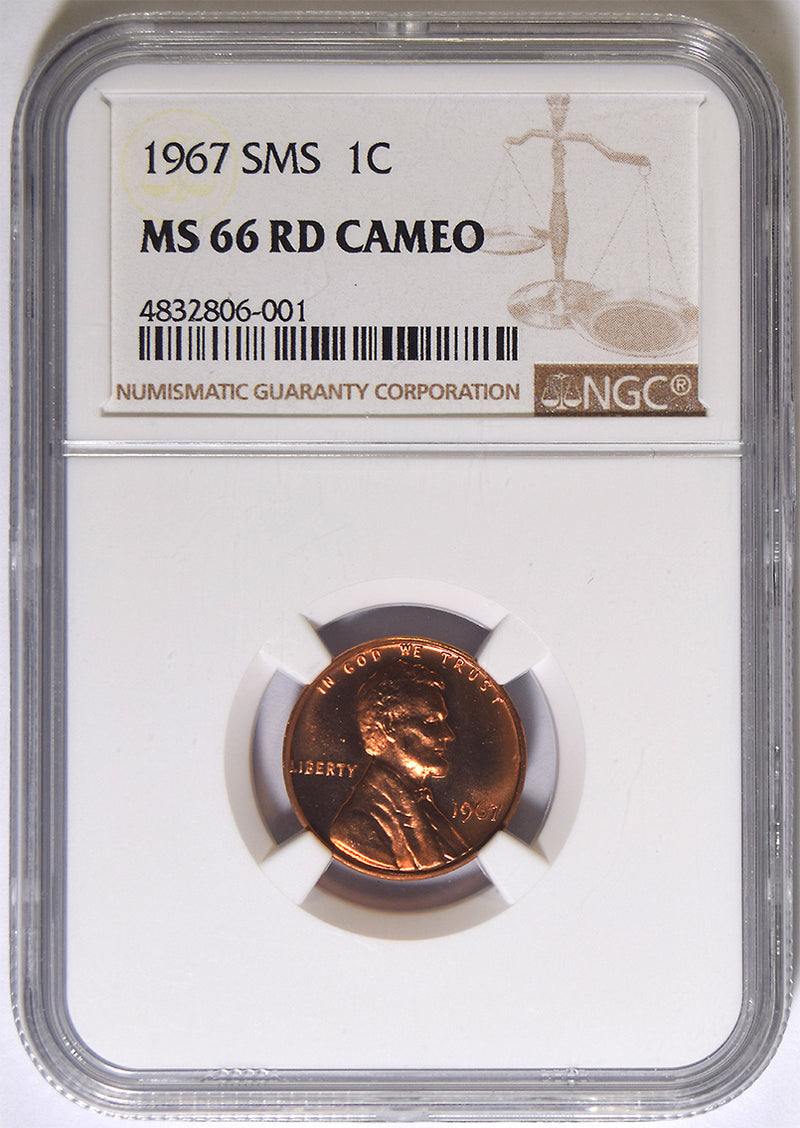 1967 SMS Lincoln Cent . . . . NGC MS-66 Red Cameo