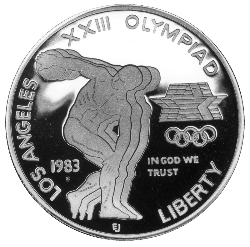 1983-S LA Olympic Discus Thrower Silver Dollar . . . . Gem BU in original U.S. Mint Capsule