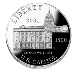 2001-P U.S. Capitol Visitors Center Silver Dollar . . . . Gem Brilliant Proof in original U.S. Mint Capsule