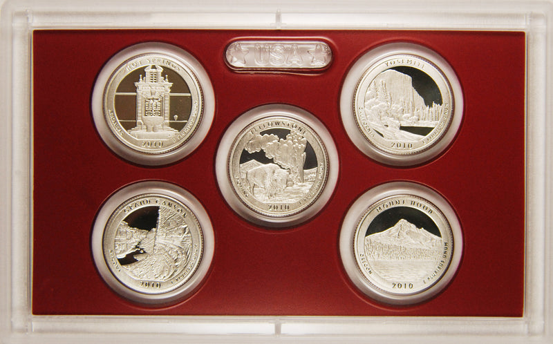 2010-S Silver America the Beautiful Quarter 5-coin Proof Set . . . . Superb Proof Silver