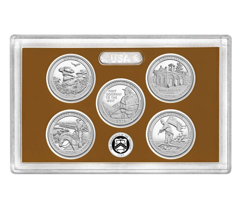2016-S America the Beautiful Quarter 5-coin Proof Set . . . . Superb Brilliant Proof