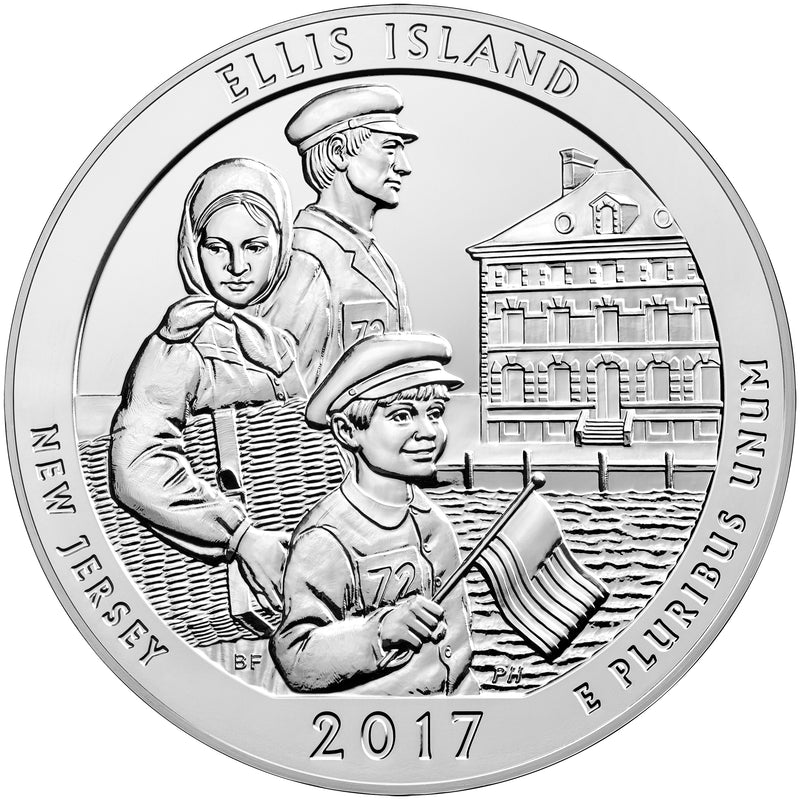 2017 Ellis Island National Monument, NJ Silver 5 oz Collector Edition Coin . . . . in Original U.S. Mint Box with COA