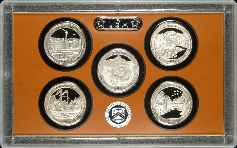 2011-S America the Beautiful Quarter 5-coin Proof Set . . . . Superb Brilliant Proof