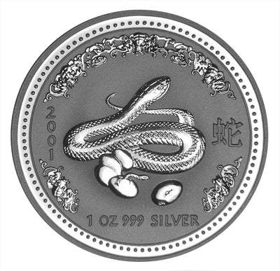 2001 Australia Lunar Snake Series I . . . . Gem BU 1 oz. Silver