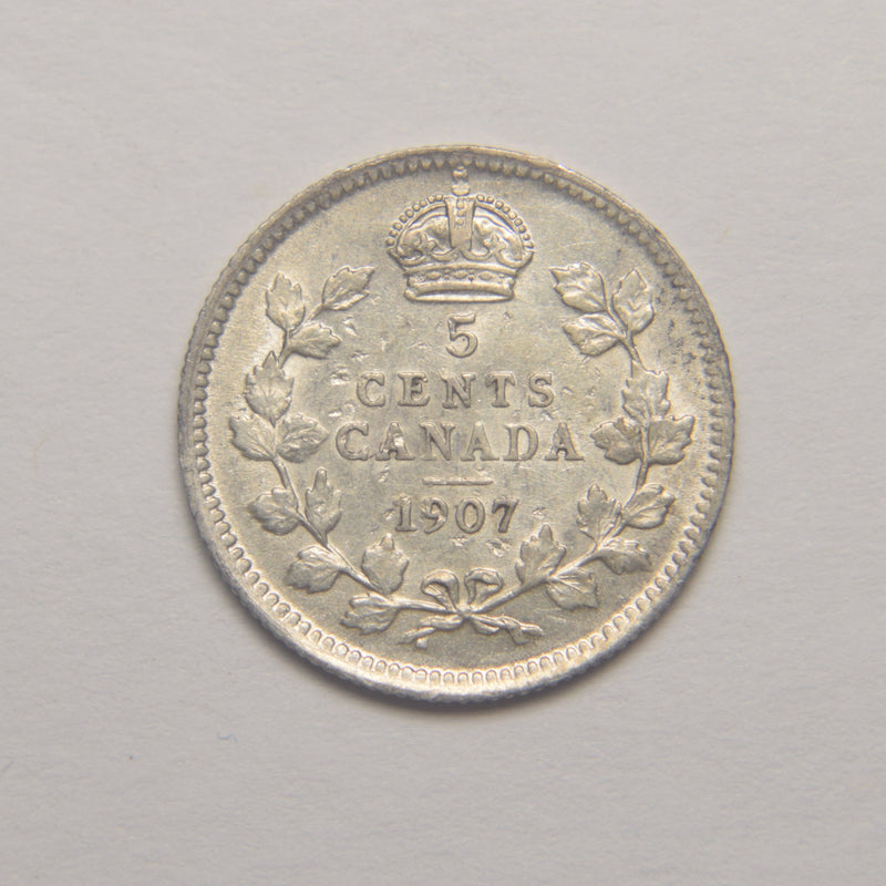 1907 Canadian 5 Cents . . . . Choice About Uncirculated