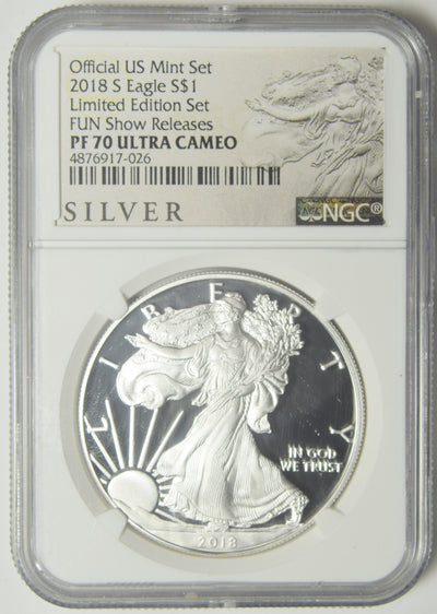 2018-S Silver Eagle . . . . NGC PF-70 Ultra Cameo from Limited Edition Set FUN Show Releases