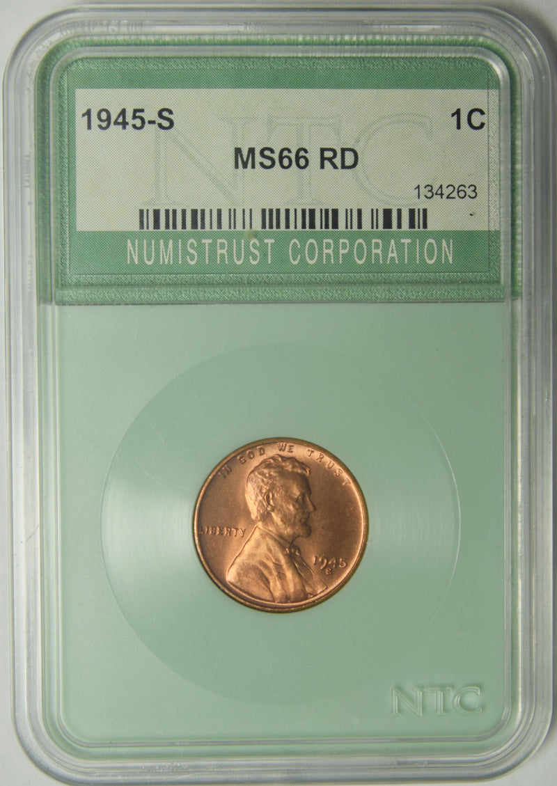 1945-S Lincoln Cent . . . . NTC MS-66 RD