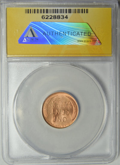 1957-D Lincoln Cent . . . . ANACS MS-65 RD Die chip struck through