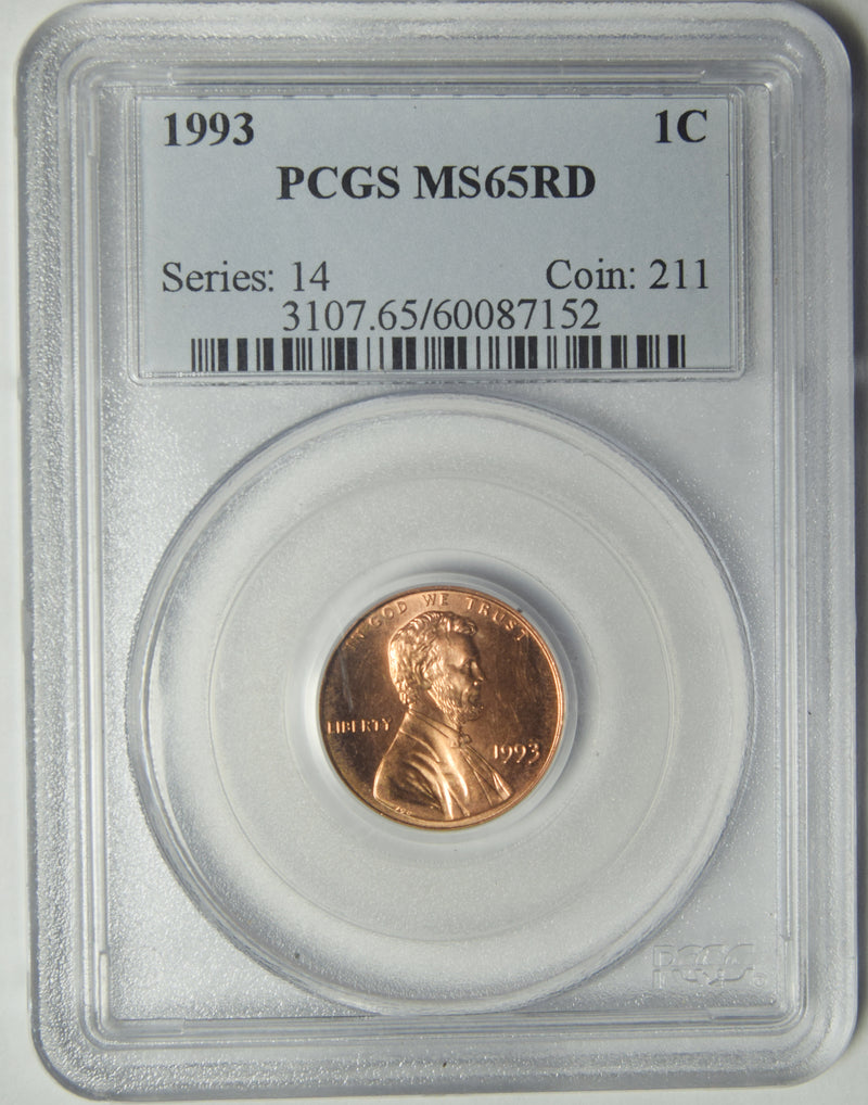 1993 Lincoln Cent . . . . PCGS MS-65 RD