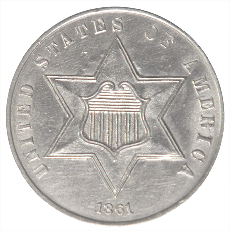 1861 Silver Three Cent Piece . . . . Gem Brilliant Uncirculated