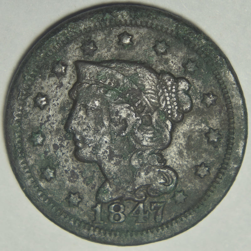 1847 Braided Hair Large Cent . . . . XF corroded