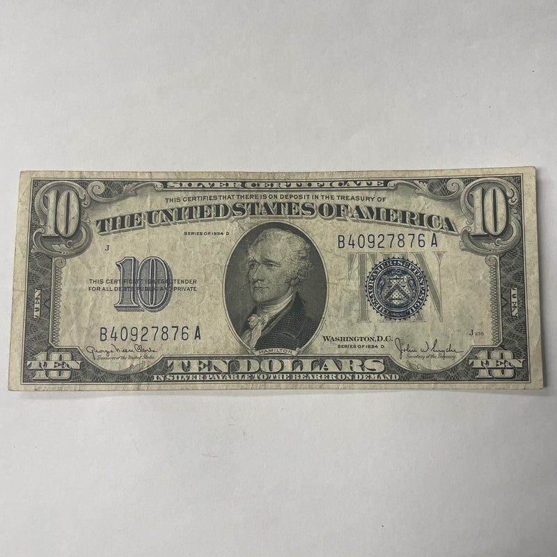$10.00 1934 D Silver Certificate . . . . Very Fine
