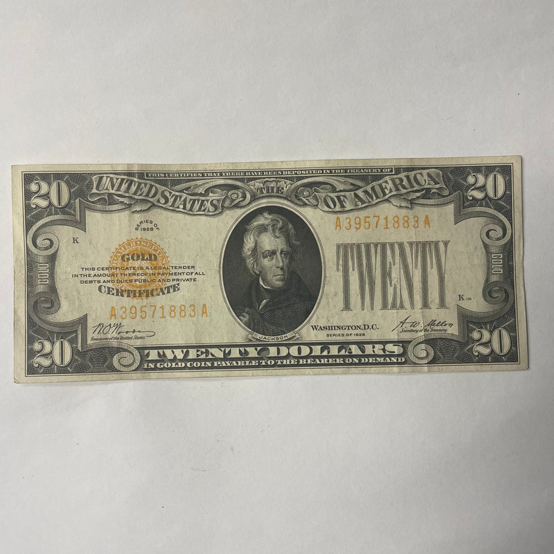 $20.00 1928 Gold Certificate . . . . Choice About Uncirculated