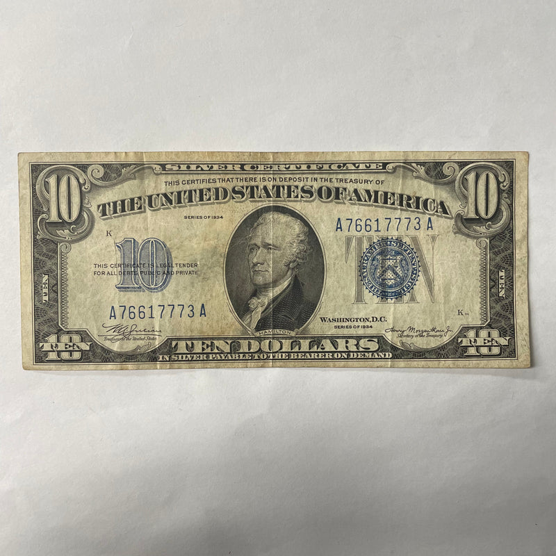 $10.00 1934 Silver Certificate . . . . Very Fine