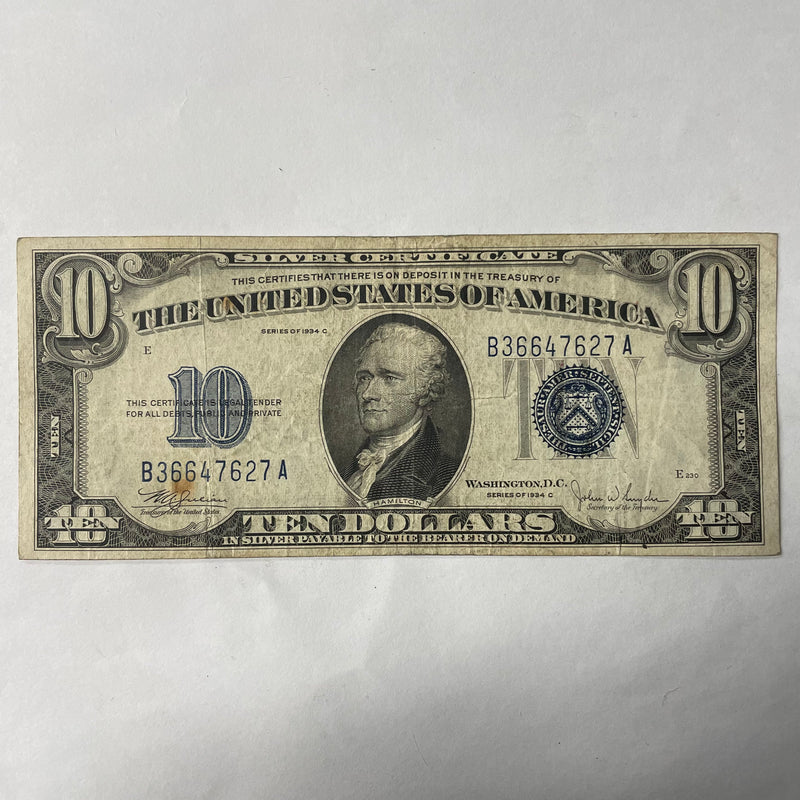 $10.00 1934 C Silver Certificate . . . . Very Fine