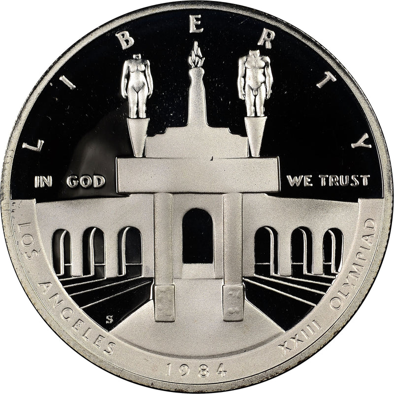 1984-S LA Olympic Coliseum Silver Dollar . . . . Gem Brilliant Proof in original U.S. Mint Capsule