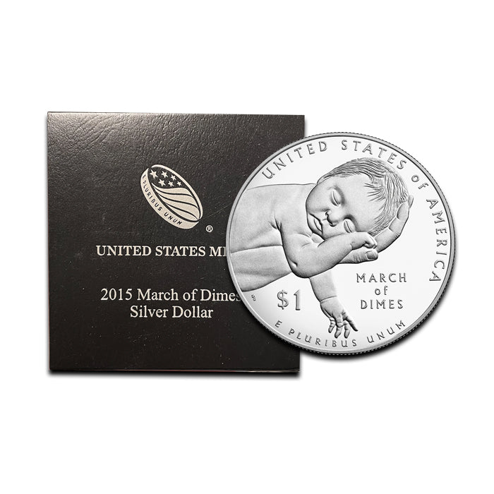 2015-W March of Dimes 75th Anniversary Silver Dollar . . . . Gem Brilliant Proof in original U.S. Mint Box