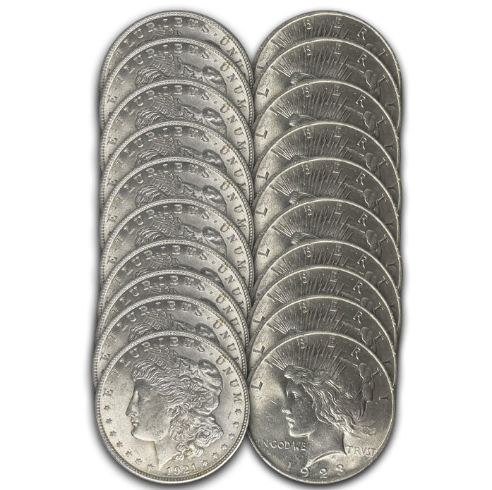 10 Pair (Roll) 1921 Morgan and 1923 Peace Silver Dollar Hoard . . . . Select BU
