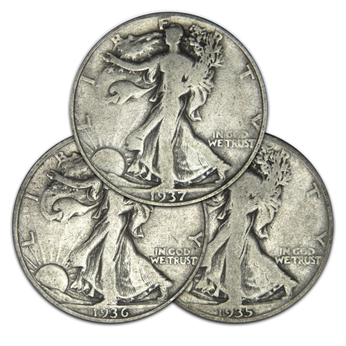 1935, 1936 and 1937 Walking Liberty Half Trio . . . . Very Good or Better