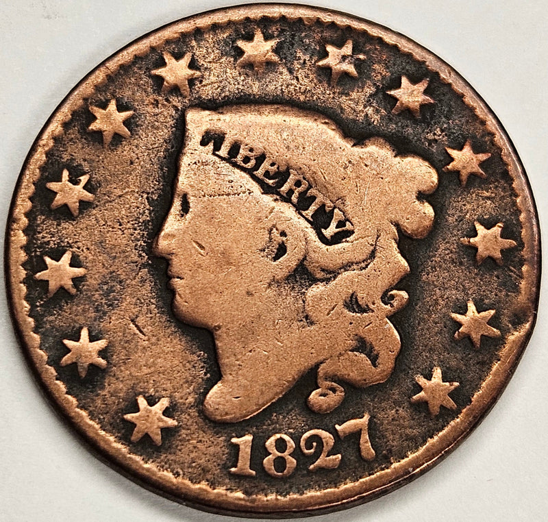1827 Coronet Head Large Cent . . . . Very Good