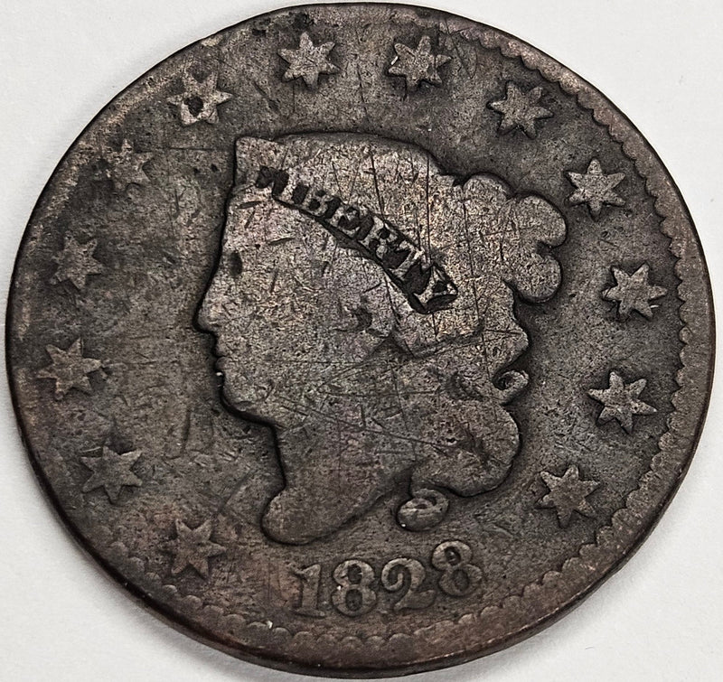 1828 Large Narrow Date Coronet Head Large Cent . . . . Good