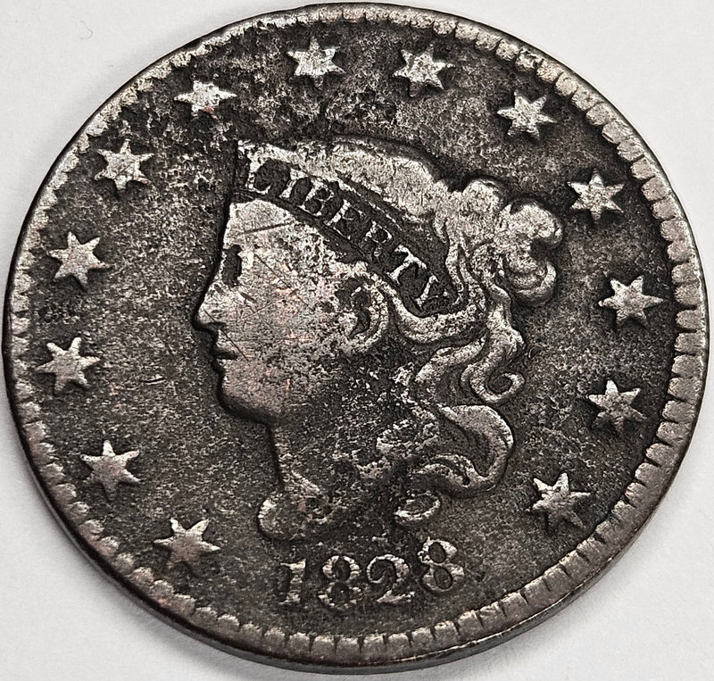 1828 Large Narrow Coronet Head Large Cent . . . . Fine