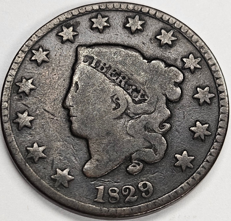 1829 Medium Letters Coronet Head Large Cent . . . . Very Good