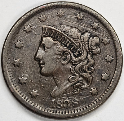 1838 Coronet Head Large Cent VF/XF obverse scratch