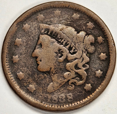 1838 Coronet Head Large Cent Very Good