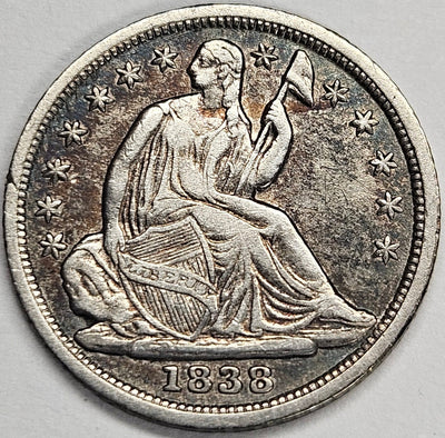 1838 Large Stars Seated Liberty Half Dime Extremely Fine