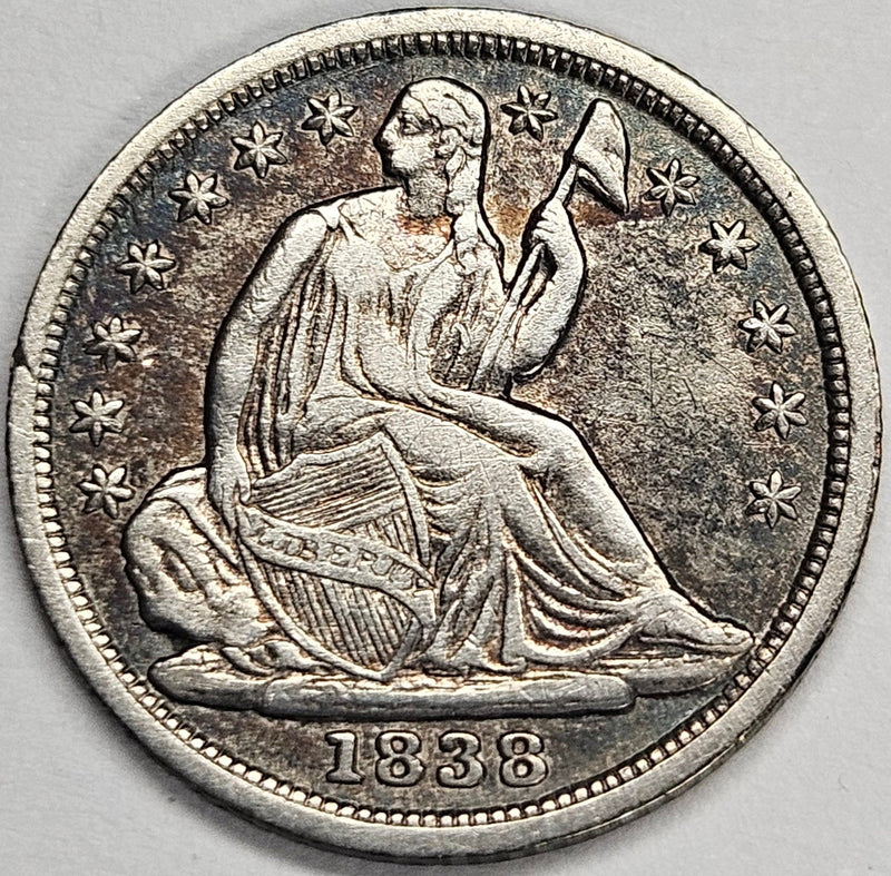 1838 Large Stars Seated Liberty Half Dime Extremely Fine